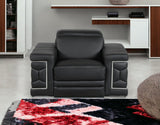 71" Black And Silver Genuine Leather Love Seat