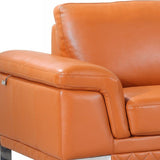 90" Camel And Silver Italian Leather Sofa