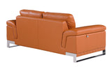 73" Camel And Silver Genuine Leather Love Seat