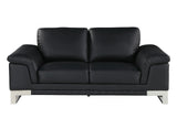 73" Black And Silver Genuine Leather Love Seat