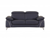 71" Navy Blue And Silver Genuine Leather Love Seat