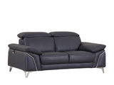 71" Navy Blue And Silver Genuine Leather Love Seat