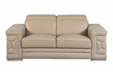 71" Beige And Silver Genuine Leather Love Seat