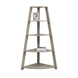 60" Taupe Wood Four Tier Corner Bookcase
