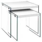 35.5" Glossy White Particle Board And Clear Glass Two Pieces Nesting Table Set