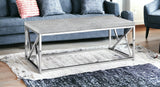 47" Gray And Silver Cement And Iron Coffee Table