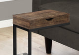 10.25" X 15.75" X 24.5" Brown Finish Drawer And Black Metal Accent Table