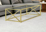 44" Clear And Gold Glass And Iron Coffee Table