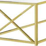 44" Clear And Gold Glass And Iron Coffee Table