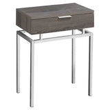23" Silver And Deep Taupe End Table With Drawer