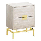 24" Gold And Beige Manufactured Wood Rectangular End Table With Two Drawers