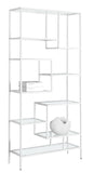 72" White Metal and Glass Nine Tier Etagere Bookcase