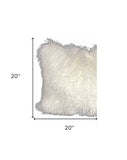 20" Bright White Genuine Tibetan Lamb Fur Pillow With Microsuede Backing