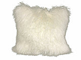 20" Creamy White Genuine Tibetan Lamb Fur Pillow With Microsuede Backing