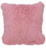 20" Pink Genuine Tibetan Lamb Fur Pillow With Microsuede Backing
