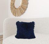 20" Navy Blue Genuine Tibetan Lamb Fur Pillow With Microsuede Backing