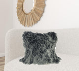 24" Black Genuine Tibetan Lamb Fur Pillow With Microsuede Backing
