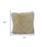 24" Gold Genuine Tibetan Lamb Fur Pillow With Microsuede Backing