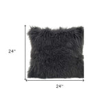 24" Purple Genuine Tibetan Lamb Fur Pillow With Microsuede Backing