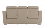 90" Beige And Brown Faux Leather Sofa