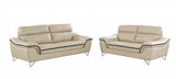 Two Piece Indoor Brown Genuine Leather Five Person Seating Set