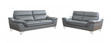 Two Piece Indoor Blue Italian Leather Five Person Seating Set