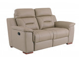 67" Beige And Brown Faux Leather Manual Reclining Love Seat