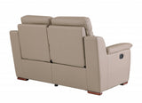 67" Beige And Brown Faux Leather Manual Reclining Love Seat