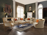 41" Tan and Gold Distressed Arm Chair and Toss Pillows