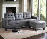 32" Gray And Black Linen Sofa With Ottoman
