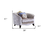 76" Cream And Black Velvet Damask Chesterfield Loveseat