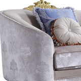 38" Cream And Black Velvet Damask Barrel Chair