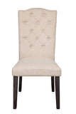 Set of Two Tufted Beige and Espresso Upholstered Linen Dining Side Chairs
