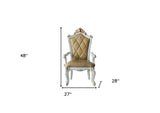 Set Of Two 27" Beige And White Faux Leather Damask Side Chair