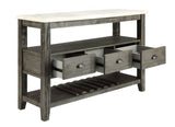 18" X 54" X 36" White Marble Gray Oak Wood Server