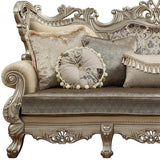 41" X 96" X 50" Fabric Champagne Upholstery Wood LegTrim Sofa w7 Pillows