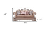42" X 100" X 42" Velvet Antique Champagne Upholstery PolyResin Sofa w5 Pillows
