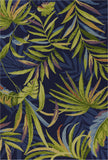 8'X10' Ink Blue Hand Hooked Uv Treated Oversized Tropical Leaves Indoor Outdoor Area Rug