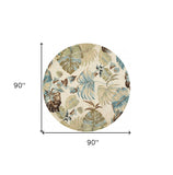 7' Round Wool Ivory Or Blue Area Rug