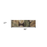 8' Espresso Brown Hand Tufted Tropical Leaves Indoor Runner Rug