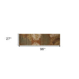 8' Rust Orange Hand Tufted Tropical Leaves Indoor Runner Rug