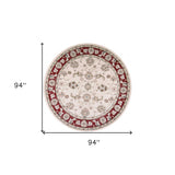 8' Round Polypropylene Ivory Or Red Area Rug