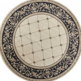 8' Ivory Grey Floral Round Indoor Area Rug