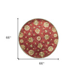 5' Round Red Floral Vine Wool Indoor Area Rug
