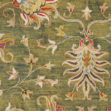 5' Round Emerald Green Floral Vine Wool Indoor Area Rug