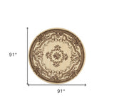 8' Ivory Round Floral Area Rug