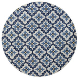 8' Ivory Blue Hand Hooked Uv Treated Coastal Reef Round Indoor Outdoor Area Rug