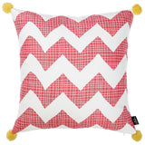 Pink Chevron And Pom Printed Decorative Throw Pillow Cover.