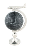 10" X 8.5" X 18" Airplane On Globe With Brass Stand