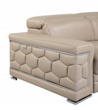Two Piece Indoor Beige Italian Leather Five Person Seating Set
